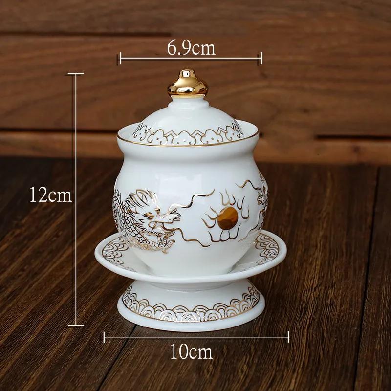 Keramika Vzor Dvojitý Drak Kelímek na Vodu Ozdoby Domácí Feng Shui Uctívací Dekorace Tradiční Buddhistické Nástroje Potřeby