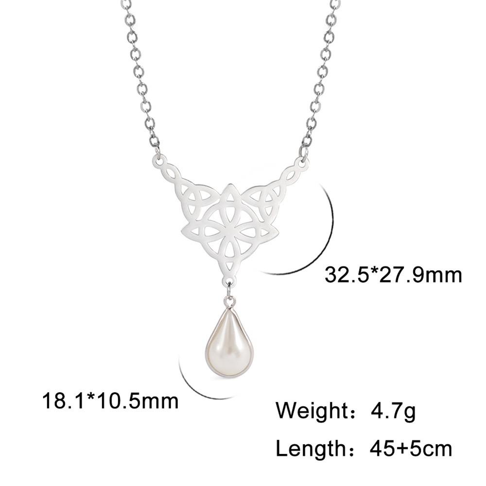 Triquetra Irish Knot Wicca Pendant Necklace Crystal Water Drop Neck Chain Choker Women Stainless Steel Witch Knot Jewelry