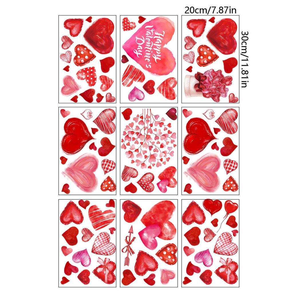 9 Sheets Watercolor Love Heart Print Window Decal Romantics Valentines Day Decors for Glass Door Window Sticker Clings