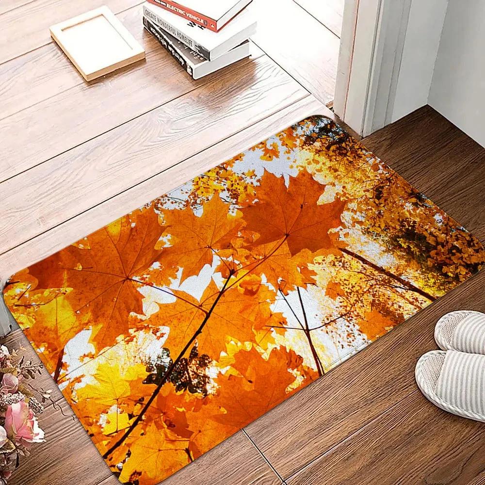 Maple Leaf Doormat Fall Botanical Maple Leaves Carpet Non Slip Autumn Leaves Print Bath Rug Entry Rugs for Bedroom Kitchen Decor