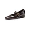 Krazing Pot Genuine Leather Square Toe Low Heels Summer Shoes Big Size 42 Buckle Straps Women Shallow Pumps