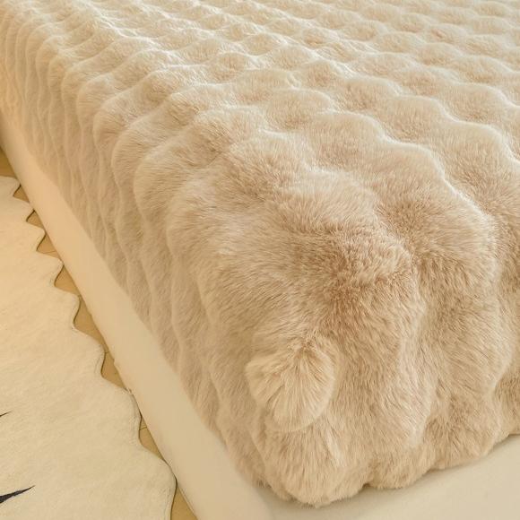 Class A Bubble Fleece Solid Color Fitted Sheet Thickened Mattress Protector Cover Fleece Bed Sheet Single Piece