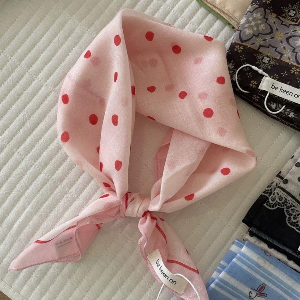 Polka Dot Flower Printed Headscarf  INS Style Sun Protection Headband Towel Women Korean Cotton Linen Square Scarf Bandana New