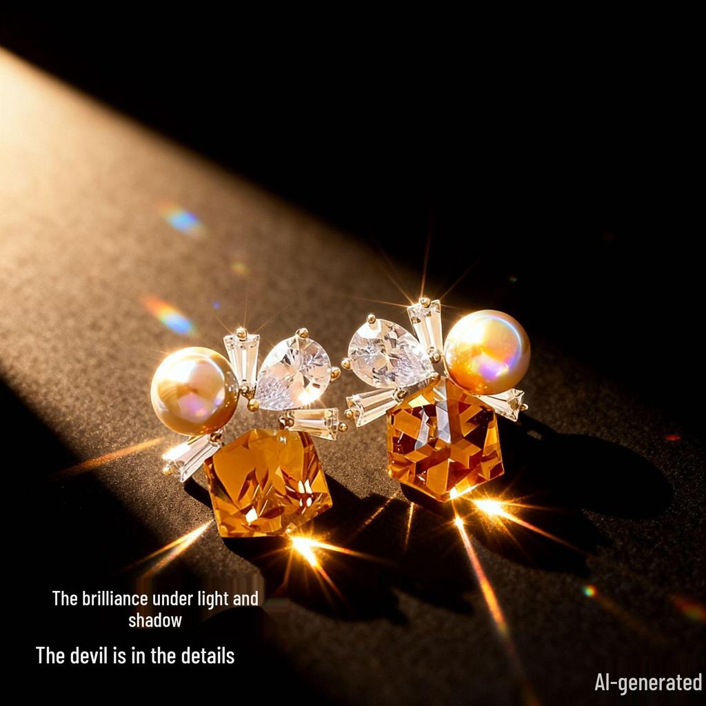 Teefarbene Zirkonia-Perlen-Ohrstecker für Damen - Elegant, modisch & vielseitig