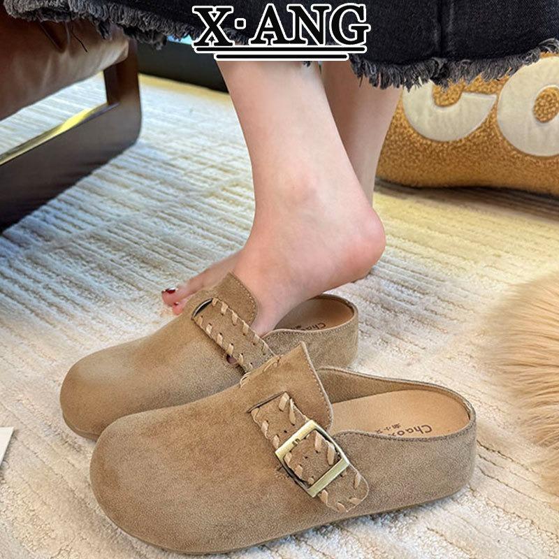 

Cow anti-velvet women s shoes autumn new thick-soled outer wear bag head half slippers one pedal single shoes 40