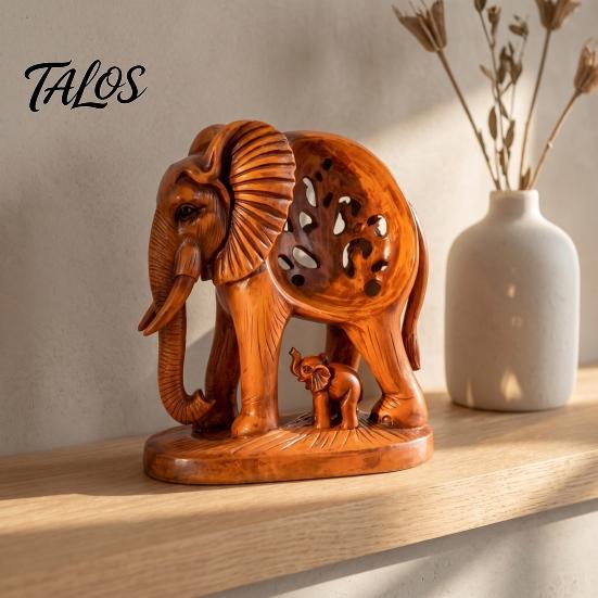 Vintage Style Home Decorations Hollow Carved Mother and Baby Elephant Statue, Resin Figurine, Good Artistic Desktop Decor Luck Sculpture for