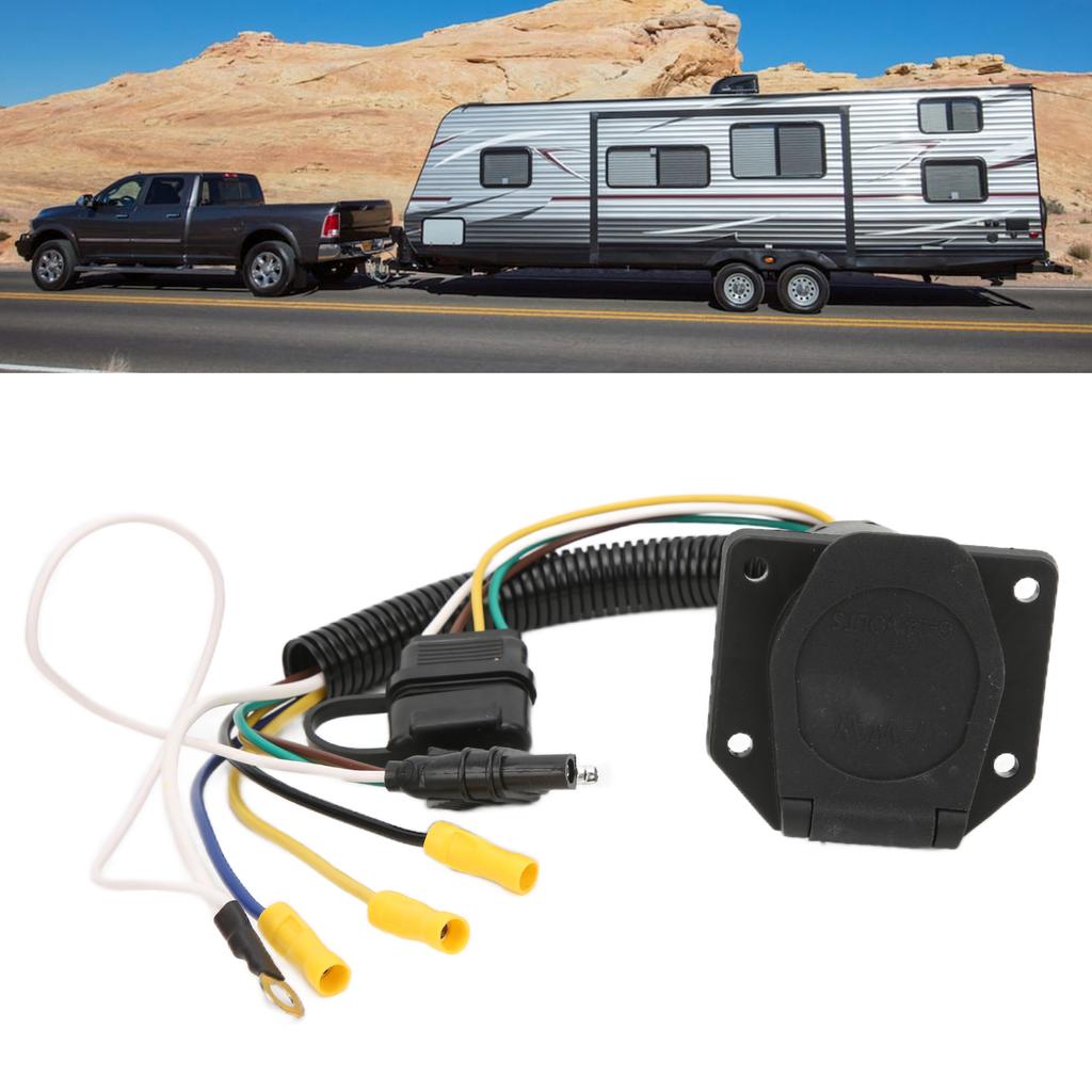Trailer Wiring Adapter 4 Way To 7 Way Round Trailer Plug Converter Adapter with 4 Pin To 7 Pin Mounting Bracket for RV