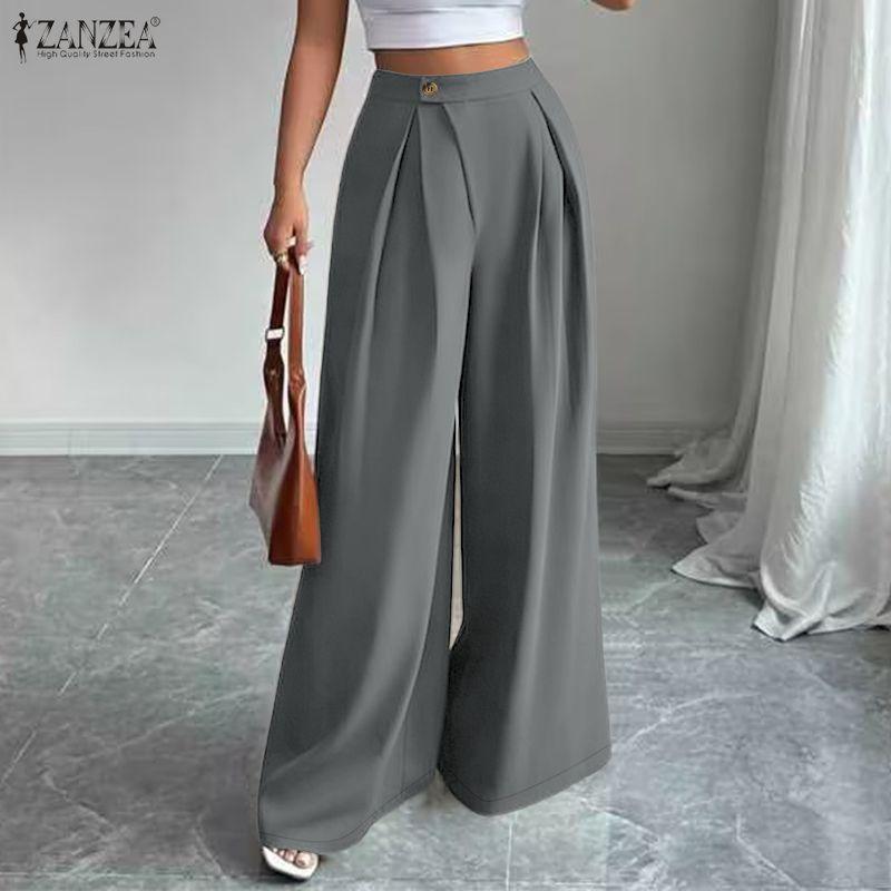 ZANZEA Lässige, einfarbige, lockere Hose mit weitem Bein für Damen