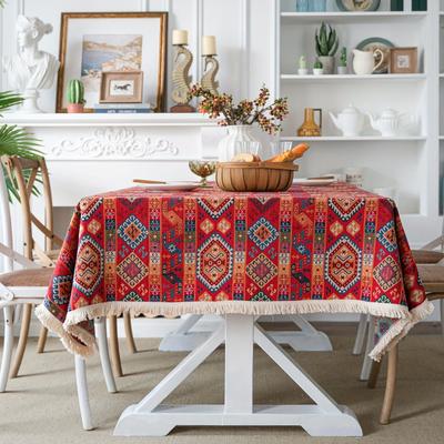 1 Pc Nordic Simple Tablecloth Imanqi Rhyme American Tablecloth Red Festive Jacquard Table Cloth Christmas Chunky Tablecloth
