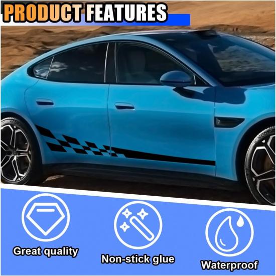 2PCS 78" Car Body Door Side Waistline Sticker Decals, Sports Racing Stripe Decals, Waterproof Vinyl Stripe Sticker Decoration For Car SUV Truck