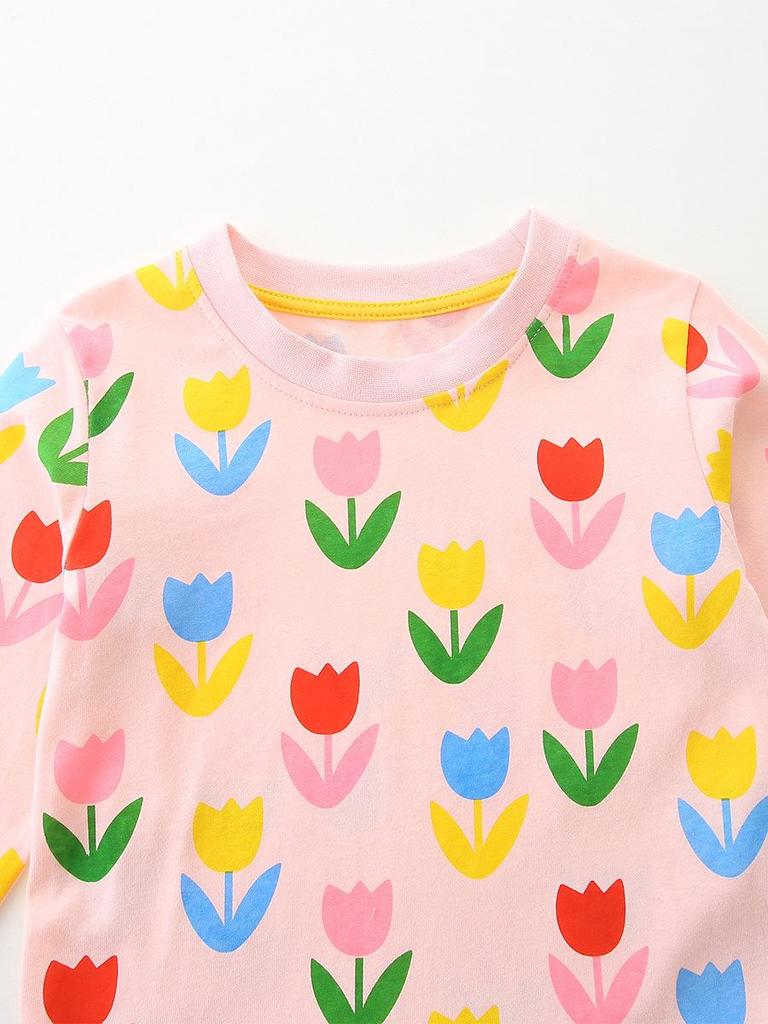AostaBetty Floral Princess Autumn Dress for Kids - European Style Round Neck Skirt