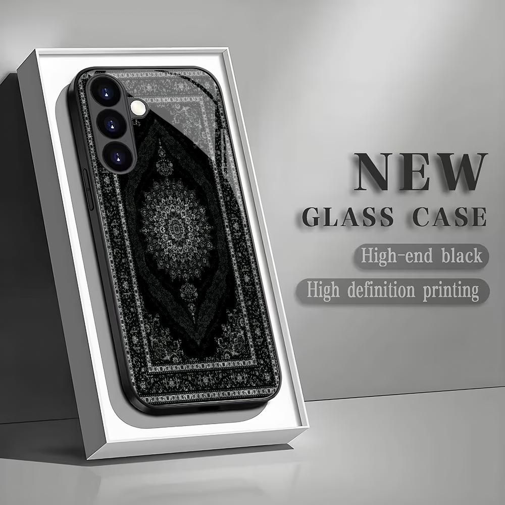 Black Persian tempered glass phone case suitable for Samsung Galaxy S26 S25 S24 S23 S22 S20 FE/Ultra/Plus anti drop back cover