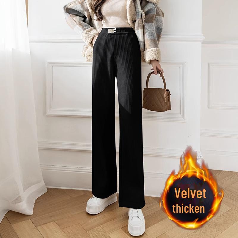 Women's 2024 High-Waist Velvet Drape Wide-Leg Pants: Slim, Loose, Thick, and Casual for Winter.
