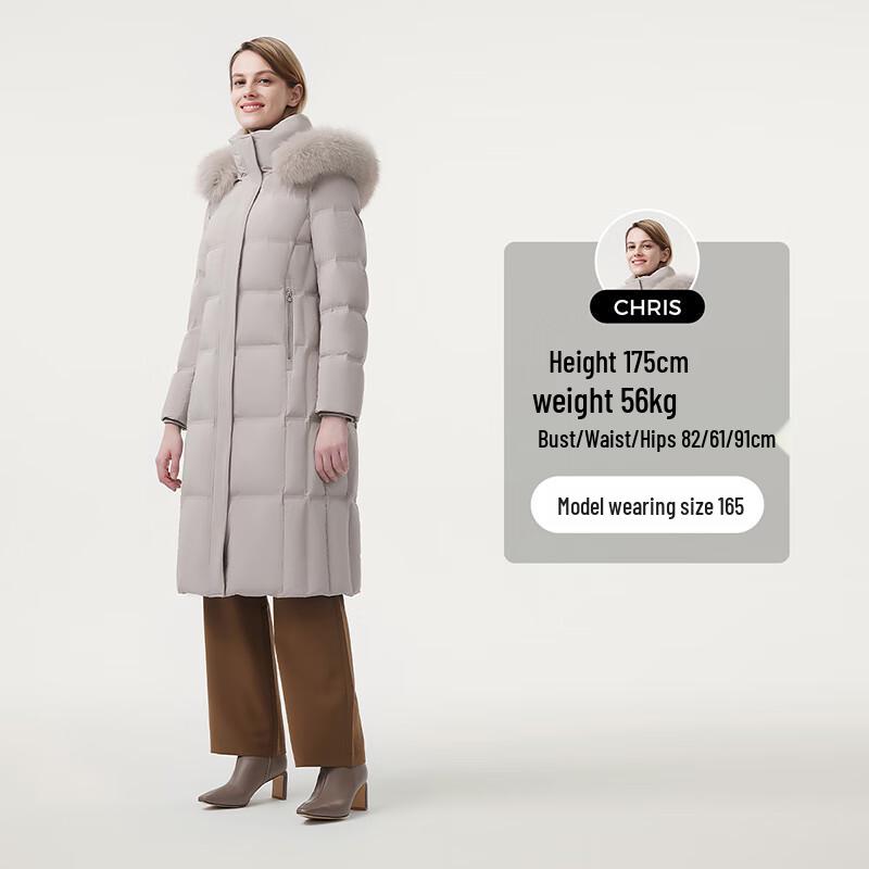 Tanboer Women's Mid-Length Slim-Fit Down Jacket with Faux Fur Collar