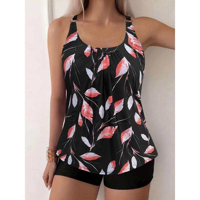 2026 Sexy Strappy Tankini Floral Printed Swimsuit Women Two Pieces Shorts Swimwear Female Bathing Swimming Suit Beachwear Summer