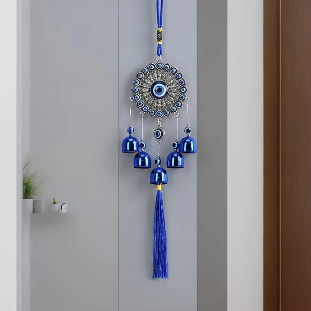 Wall Decor Feng Shui Hanging Bell Flower Plate Blue Eye Wind Chime  Courtyard Decoration