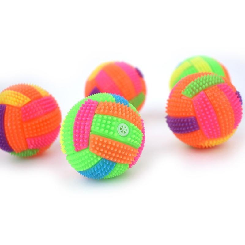 Spiky Dog Rubber Elastic Glowing Balls Squeak Chew Toy Bite-Resistant Ball
