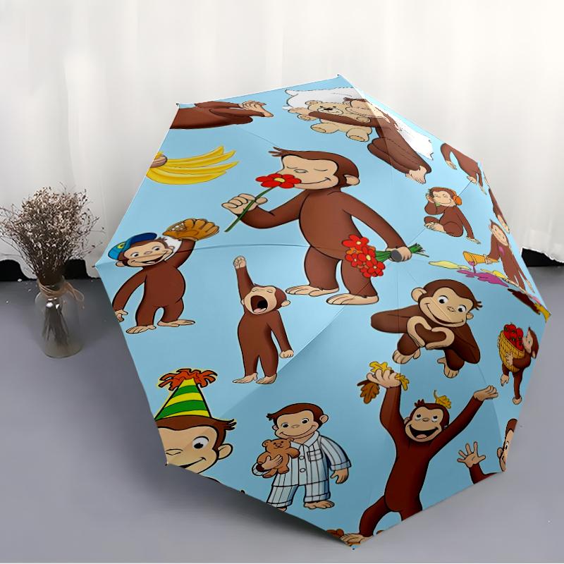 1pc Curious George (7) Umbrella, Sun Protection, And UV Shielding. It Has Eight Sturdy Ribs for Outdoor Use And Perfect Gift