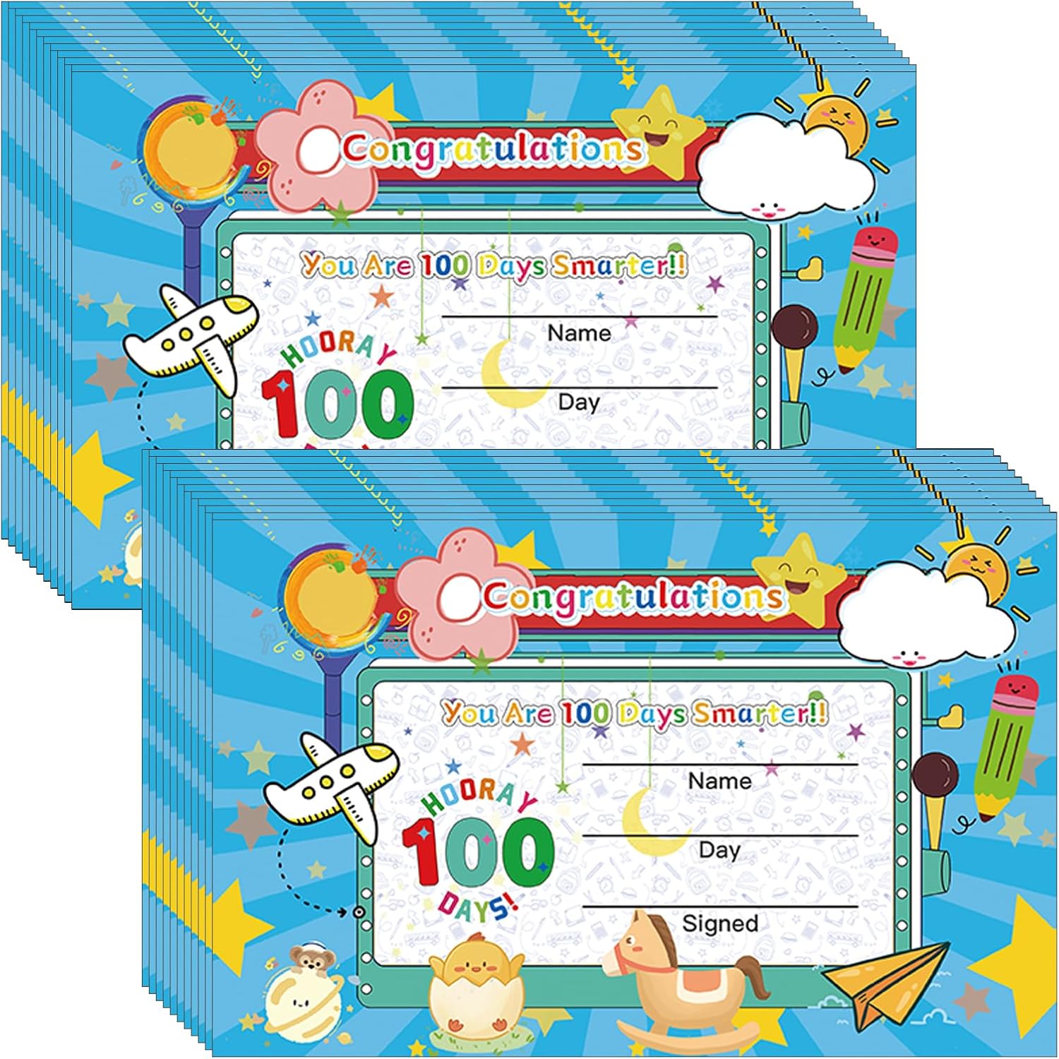 DUGUTUL 40 Pieces 100th Day of School Award Certificates, Colorful Happy 100th Day of School 100 Days Classroom Activities Certificate for Primary A