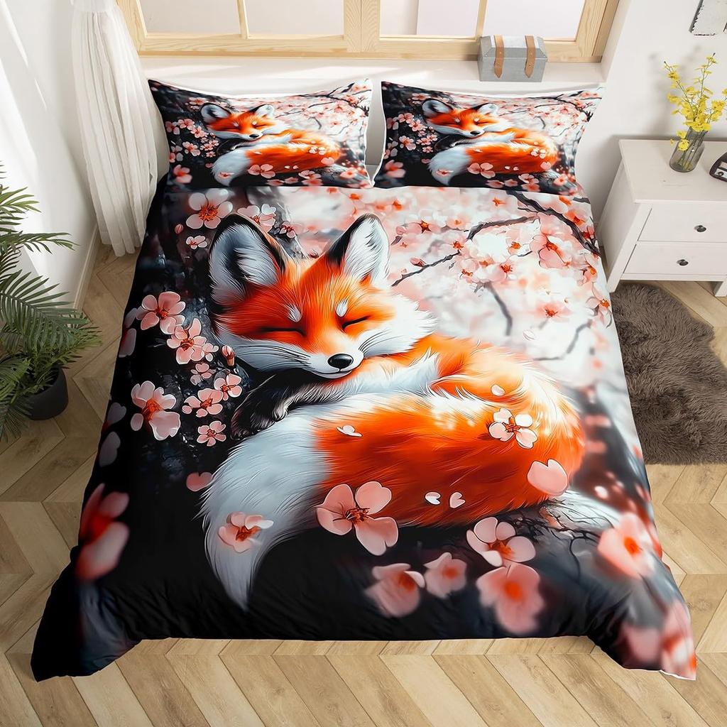 Feelyou Peacock Duvet Cover Twin Size Kids Peacock Feathers Design Floral Comforter Cover Set for Boys Girls Teens Animal Theme Bedding Set