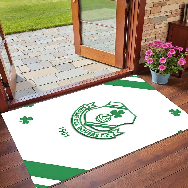 Anti‑Slip Crystal Velvet Floor Rug, Shamrock Rovers Design Carpet for Indoor Living Bedroom Home Decoration