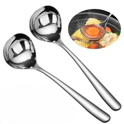 2/1 pz Cucchiaio in acciaio inox Addensare Cucchiai da zuppa con manico lungo per pentole calde Scoop Colino Casa Cucina Stoviglie Utensili da cucina