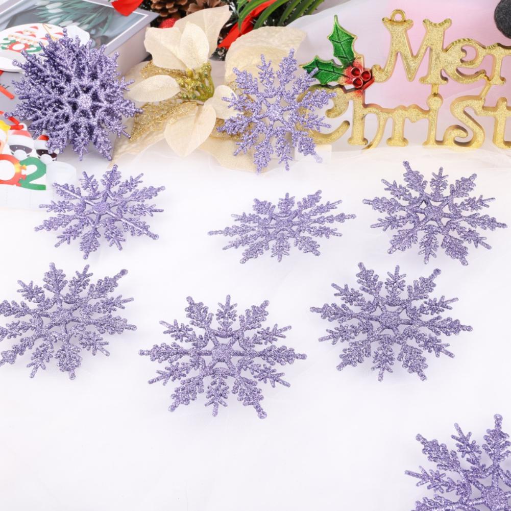 12pcs Snowflake Ornaments Plastic Glitter Snowflakes Ornaments For Winter Christmas Tree Hanging Decorations