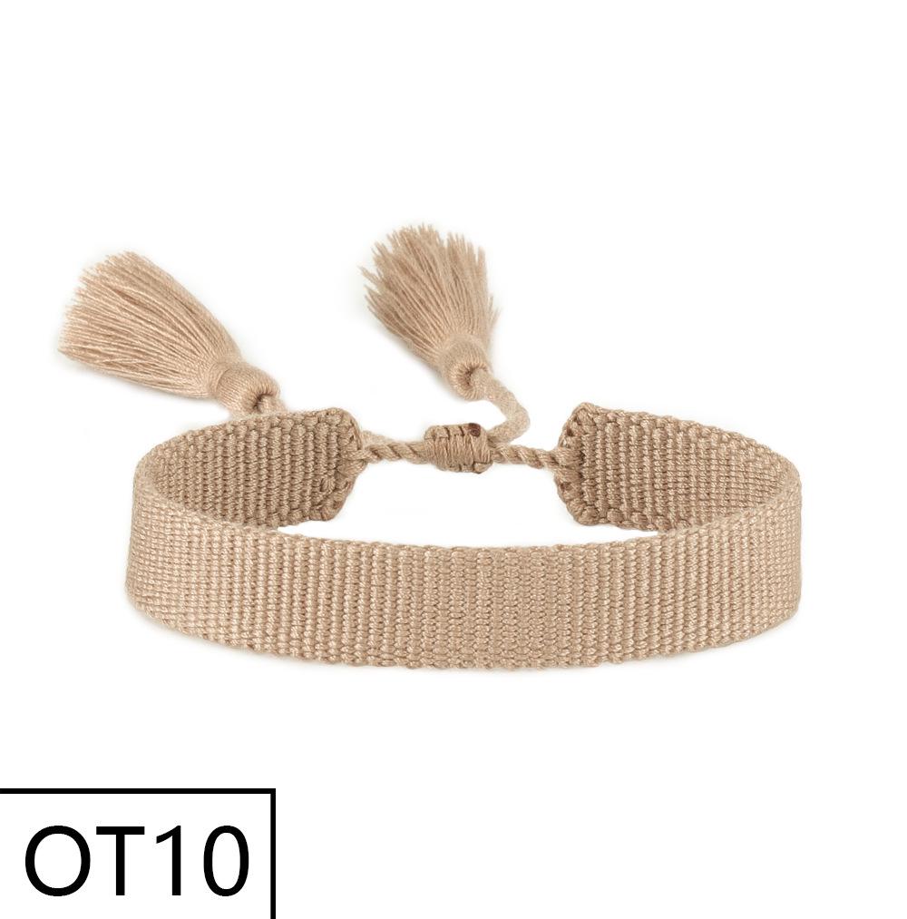 European & American Style Woven Bracelet - Solid Color, 1.3cm, Handmade Tassel, Fashionable Polyester Hand Rope for Women