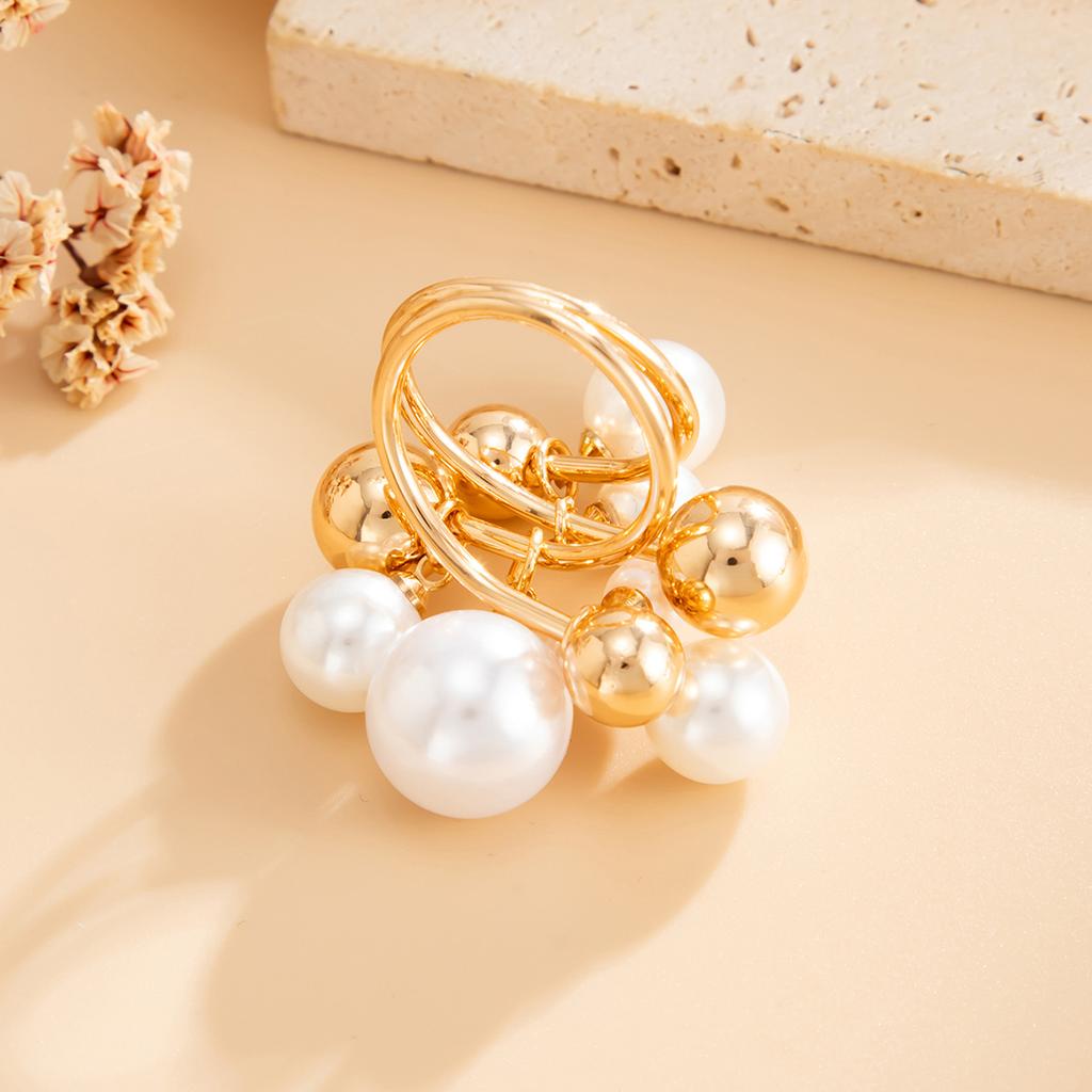 Design Sense Creative Imitation Pearl Pendant Ring, High Sense Ccb Bead Open Index Finger Ring