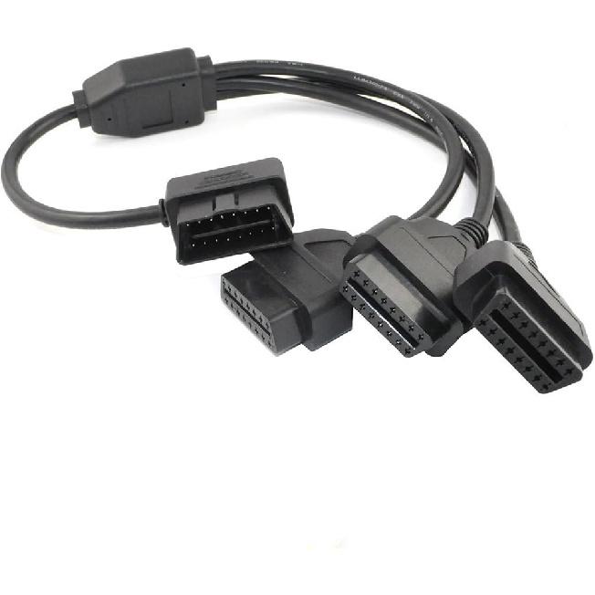 OBD2 Splitter Cable,OBD-II Extension Cable,1 Male to 3 Female Car Diagnostic Extender Cord Adapter,16 Pin Right Angle,1.6ft/50cm