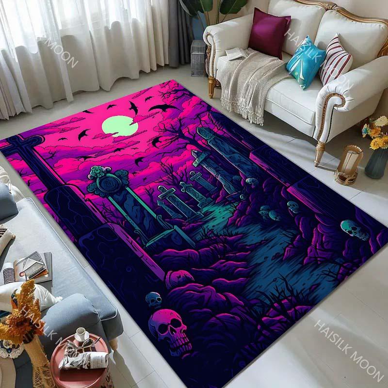 Halloween Theme Cemetery Pattern Carpet for Living Room Bedroom Bedside Floor Mat Cloakroom Sofa Area Rugs Home Decor