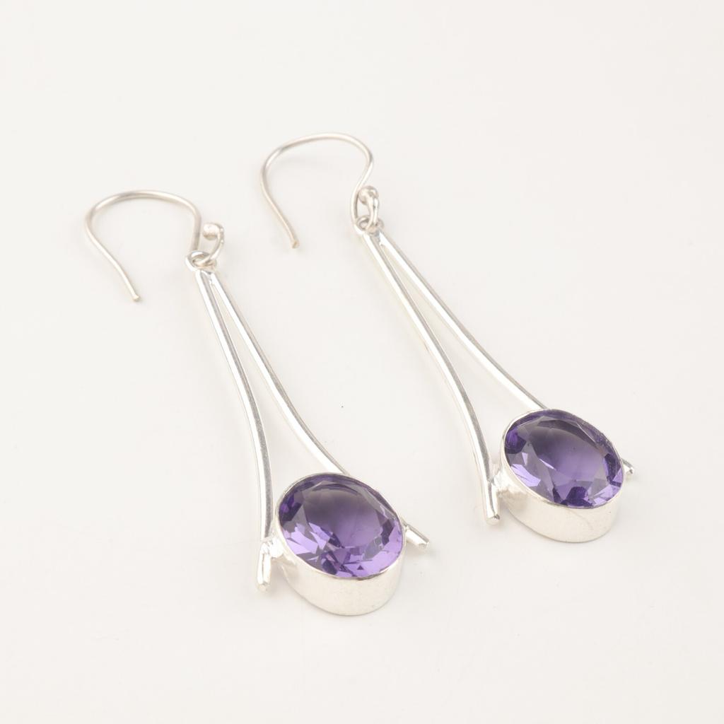 Natural Iolite Gemstone 925 Sterling Silver Handmade Drop/Dangle Earrings 2.63" EE-136-4