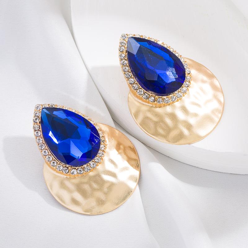 Women's Exaggerated Water Drop Shaped Colored Glass Crystal Earrings Simple Personalized Earrings