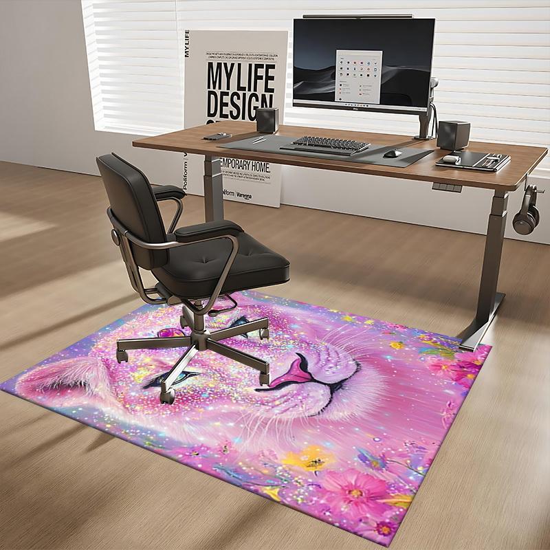 1pc Glowing Lioness Office Chair Mat - Sparkling Heart Design, Anime Cartoon Style, Non-Slip Rug for Home and Office Decor, Suitable for All Seasons.H