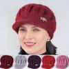 1 piece of women's winter velvet lined hat - soft and warm foldable Christmas knitted hat, elastic and stretchable fit, bow brooch decoration,