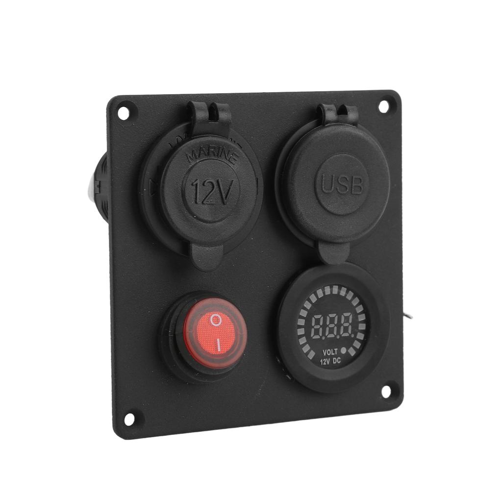Multifunction 1 Gang Switch Panel with Dual QC3.0 USB Port Voltmeter Cigarette Lighter Holder 12V 24V for Buses Ships