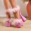Eiyken Elegant Pink Feather Decorated Fish Mouth Zipper Sexy Ultra-high Heels Fashion Sandals Women's Night Club Dance Shoes
