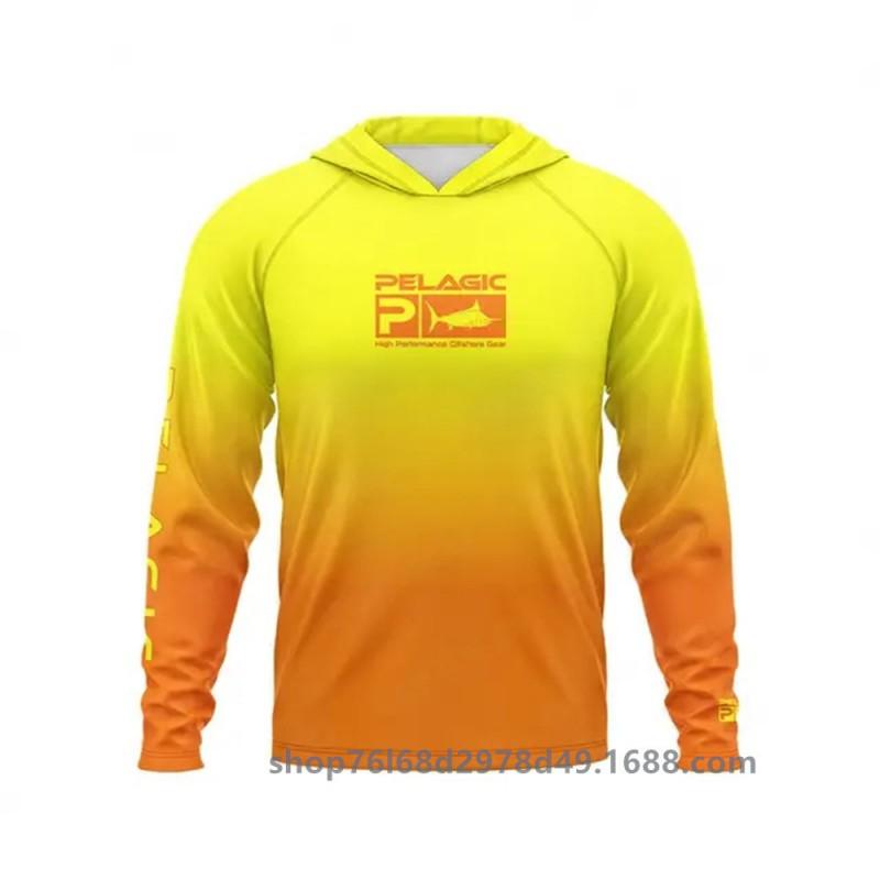 Mens UPF 50 Quick-Dry Fishing Shirt With Hood Long Sleeve Sun Protection Top Outdoor Angling Wear