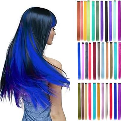 Synthetic Clip In Hair Extensions Rainbow Colorful Wig Hairpieces  for Daily Use Party