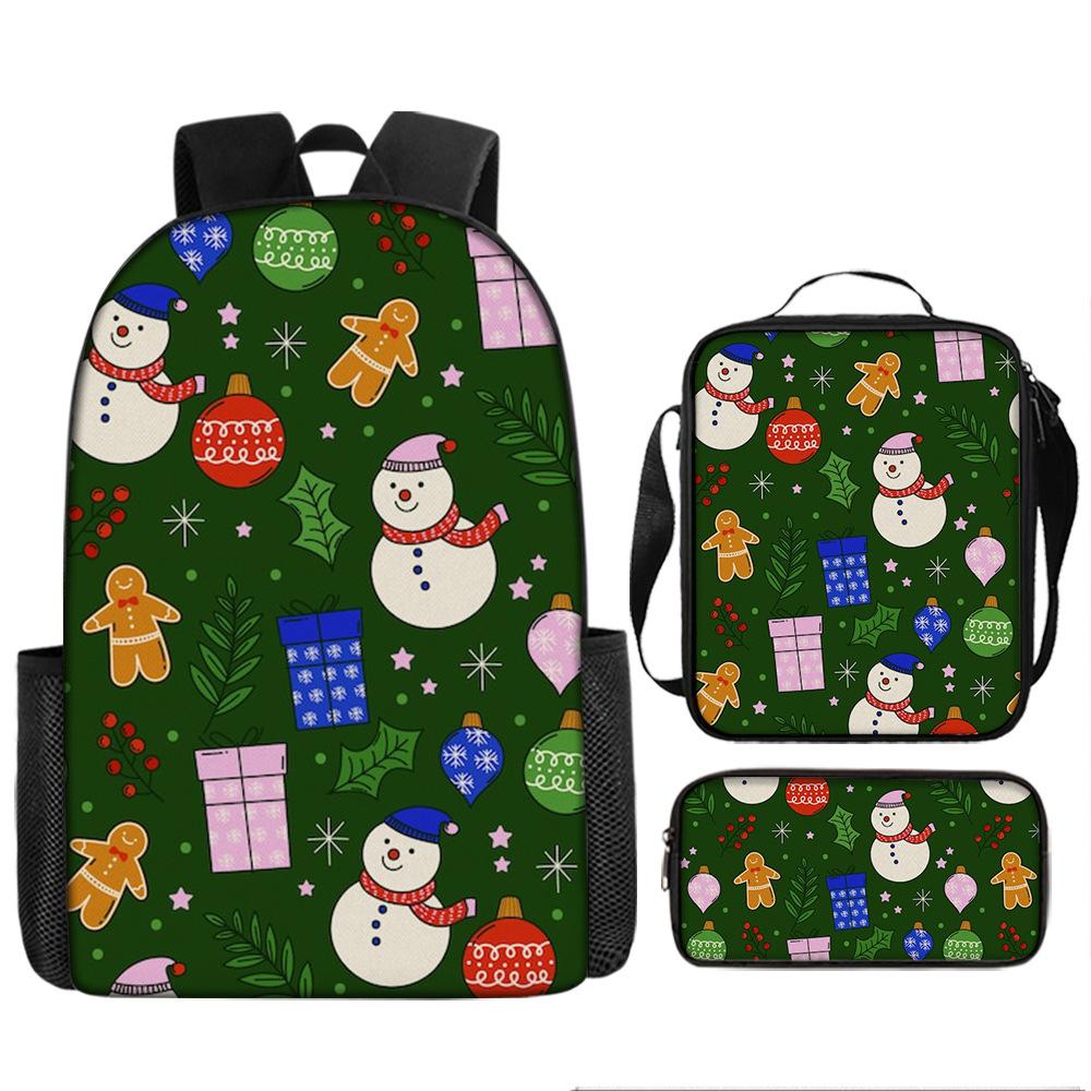 Santa Claus Christmas Tree Backpack Elementary School Bag Large Capacity Leisure Bag Lunch Bag Pencil Bag Three-piece Set