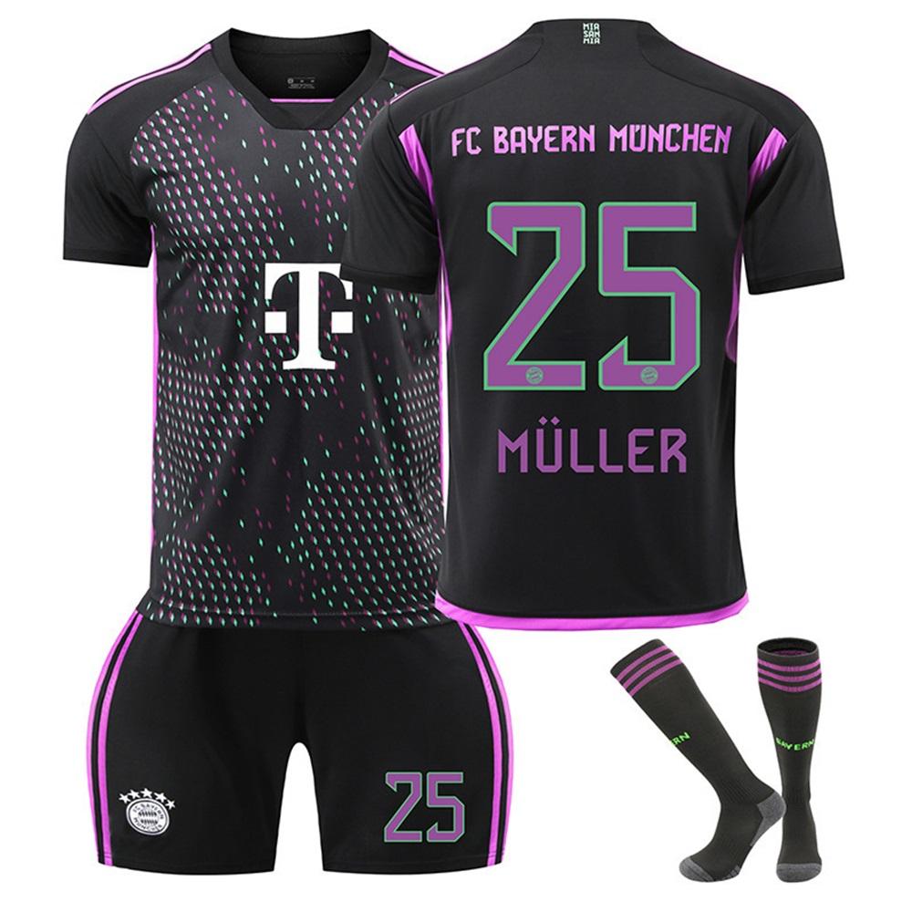 

2023-24 Bayern Away #25 MÜLLER Sport Training Jersey Set with Socks Teens Kids Adults Custome Name Football Kits 3XL