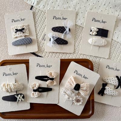 2Pcs/lot Plaid Design Bow Hairpins Dot Pattern Bangs Clips Princess Headdress  Hair Accessories