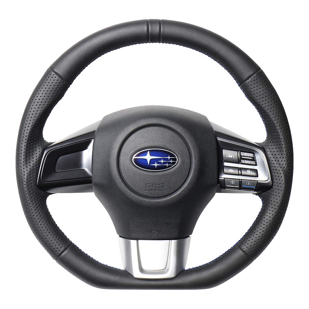 REAL Steering Wheel Levorg WRX STI WRX S4 with Center Mark with Black Euro (Real) All-Leather [for (VM4/VMG) / (VAB) / (VAG)] (Blue Stitching)