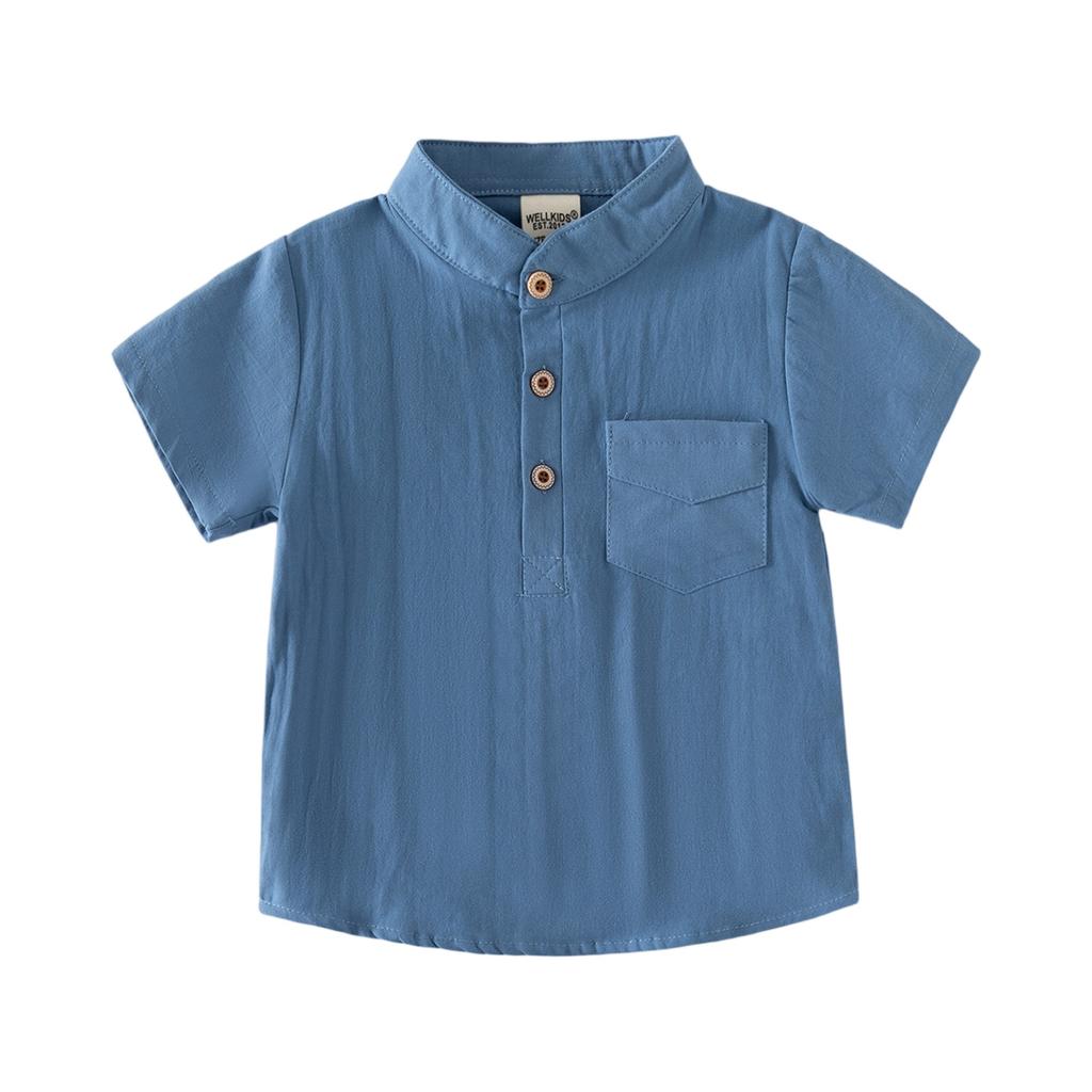 Sommer Outdoor Kinder Stehkragen Kurzarm Mode Lässig Hautfreundlich Bequem Saugfähig Baumwollhemd