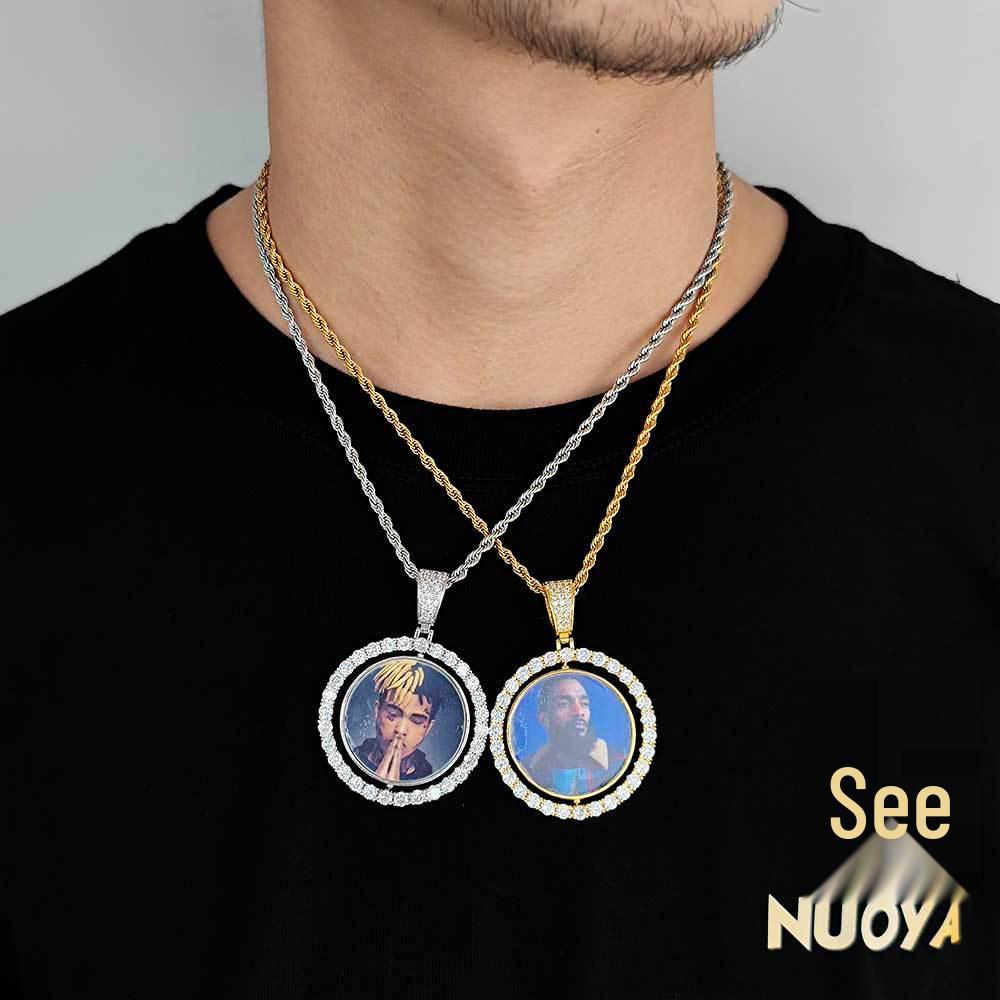 Rotatable Double-Sided Zircon Photo Pendant Necklace