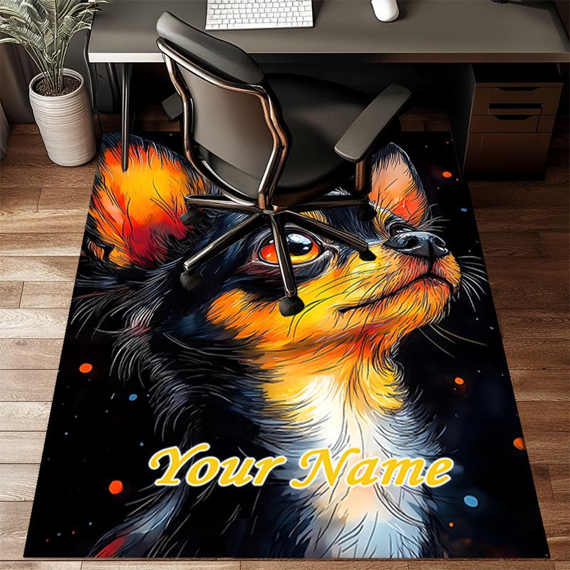 1PC Custom Name "Chihuahua Starry Night Artwork" Theme Floor Mat Ideal for Living Room, Game Rooms, Office, Bedroom, Floor Mat Playful Design