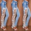 Fashion Lace Floral Crochet Hollow-Out Jeans Women Elegant Sexy Denim Pencil Skinny Jeans Woman Plus Size