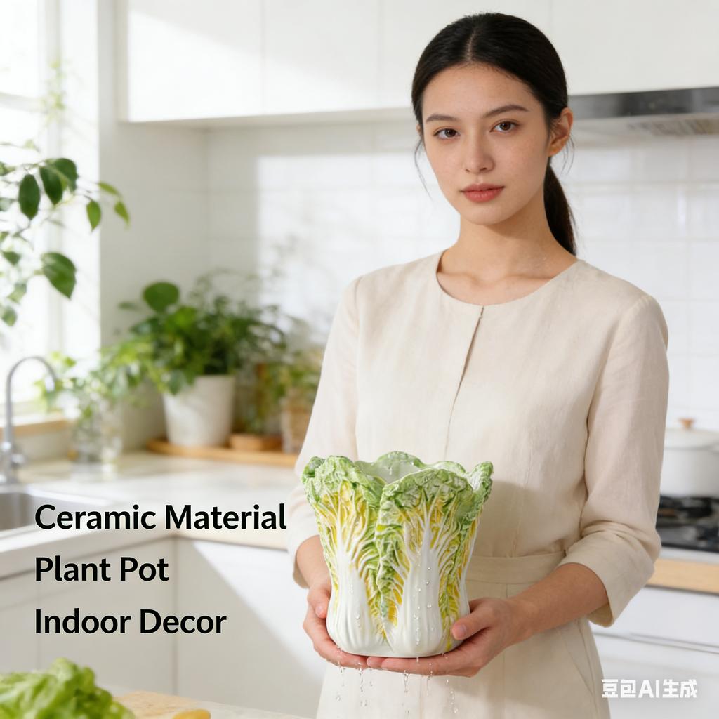 Creative Cabbage Shape Ceramic Makeup Brush Holder Cute Bok Choy Cosmetic Organizer Cup Desk Pen Pencil Pot Table Vanity Decor