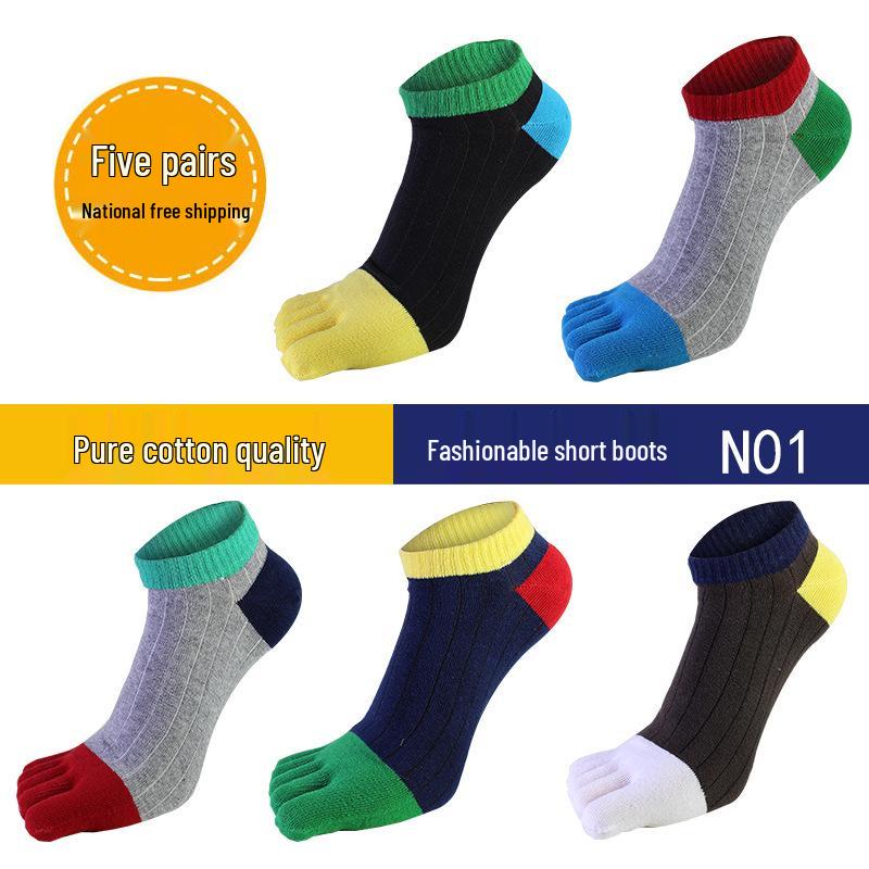 Men's Sweat-Absorbing Cotton Five-Toe Sports Socks