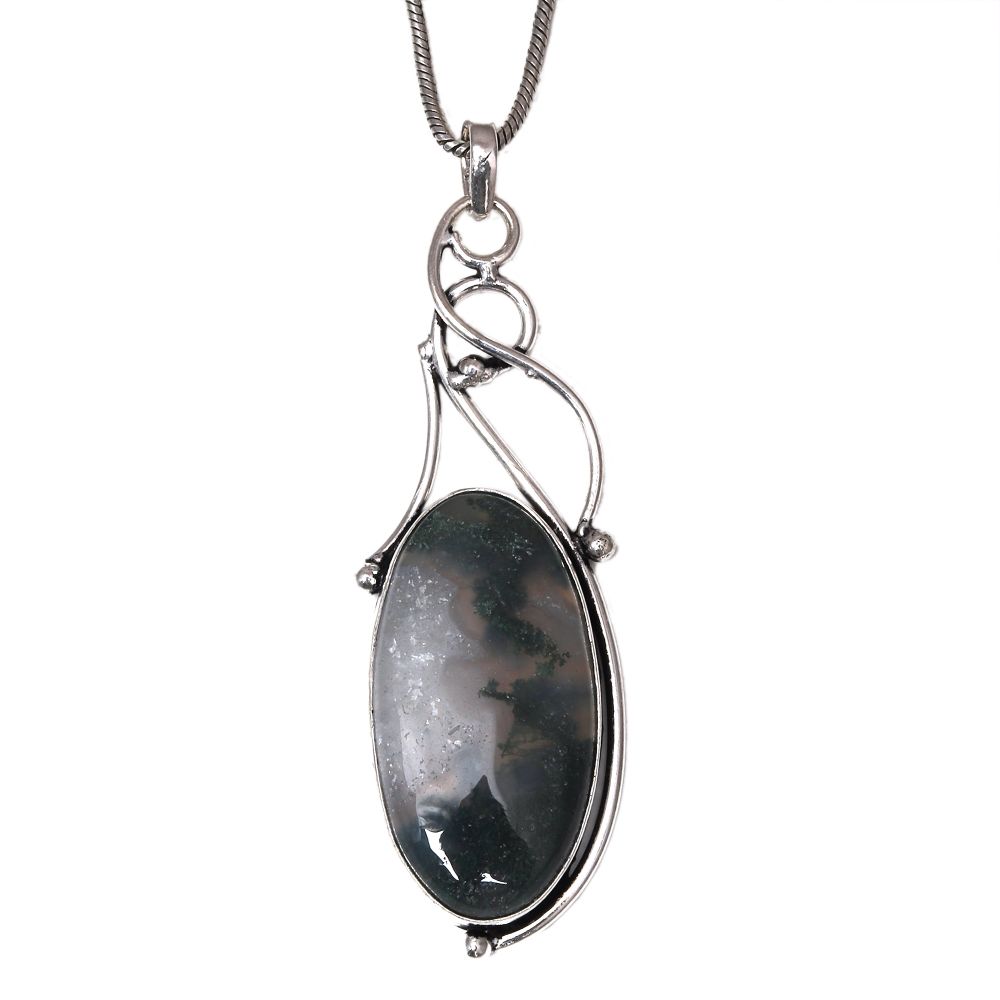 

Necklace Moss Agate Gemstone Handmade Silver Jewelry 3